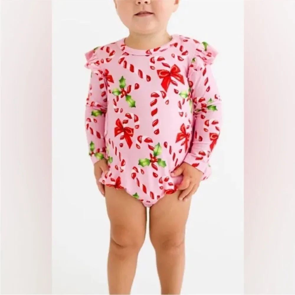 Posh Peanut NWT HELEN RUFFLE LONG SLEEVE BUBBLE ROMPER 6-12 months